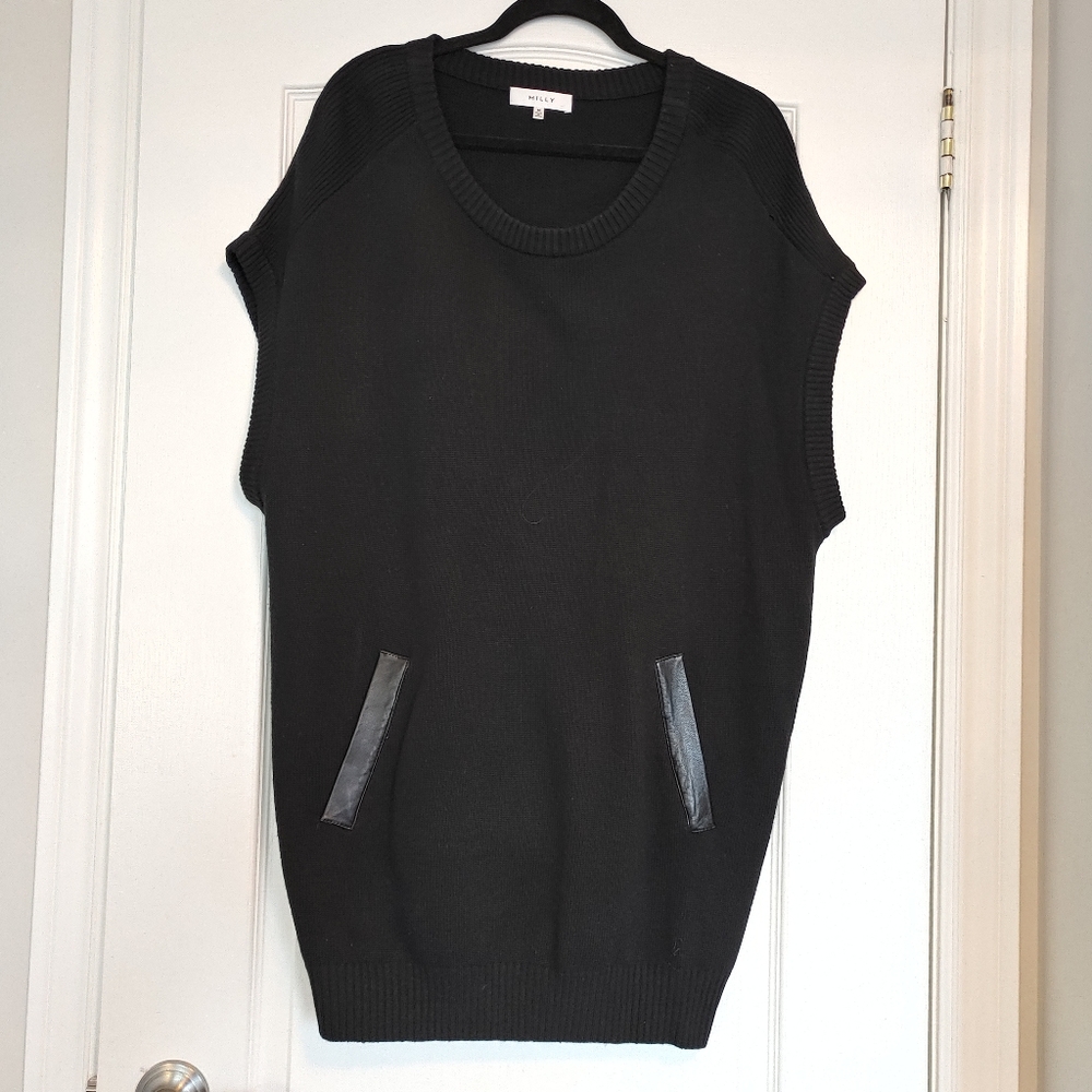 Milly Size Wool Blend Sleeveless Round Neck Front Pockets Knit Tunic